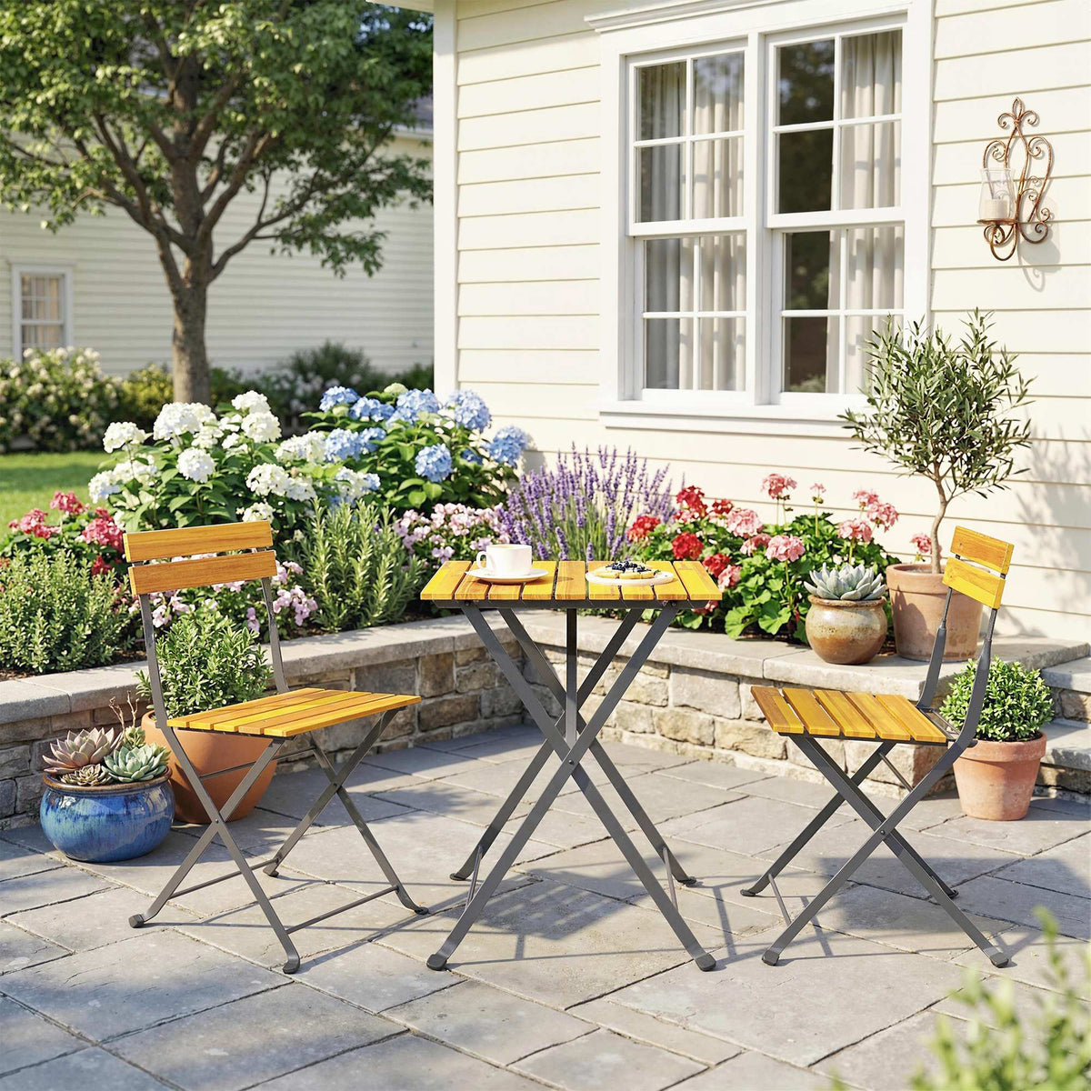 Outsunny Sitzgruppe 3 tlg. Essgruppe für 2 Personen klappbarer Esstisch mit 2 klappbare Stühle für – Produktabbildung 2