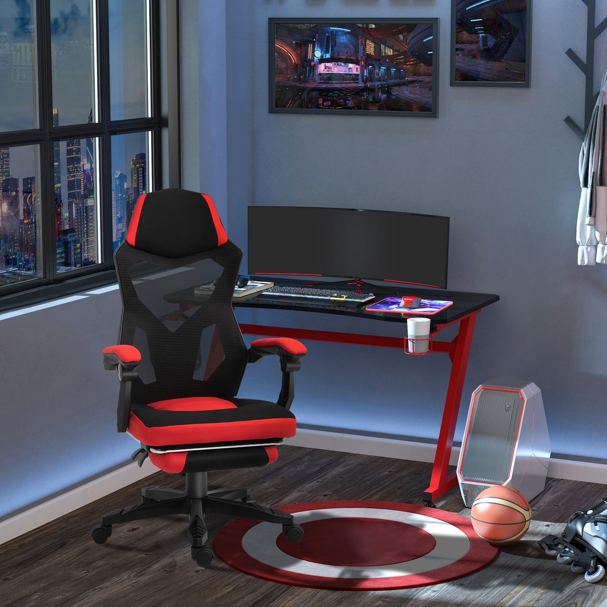 Vinsetto Ergonomischer Bürostuhl, Gaming Stuhl, Drehstuhl mit Fußstütze, PC Stuhl, Chefsessel – Produktabbildung 2