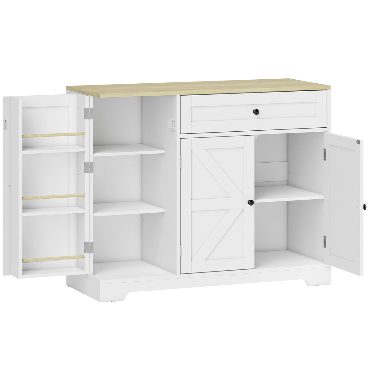 HOMCOM Sideboard, Landhausstil Küchenschrank mit Schiebetüren, 1 Schublade, 2 verstellbaren Einlegeböden