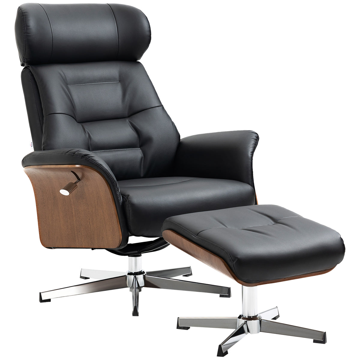 Recliner with footstool, 360° swivel, reclining function, reading chair, black, 80 x 84 x 108 cm
