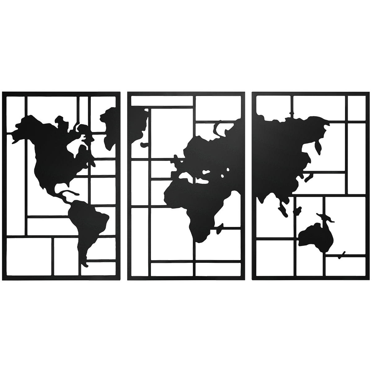 Metal Wall Decor, 3 Pieces, World Map Wall Decoration, Wall Art for Living Room, Bedroom, Hallway, 50 x 80 cm