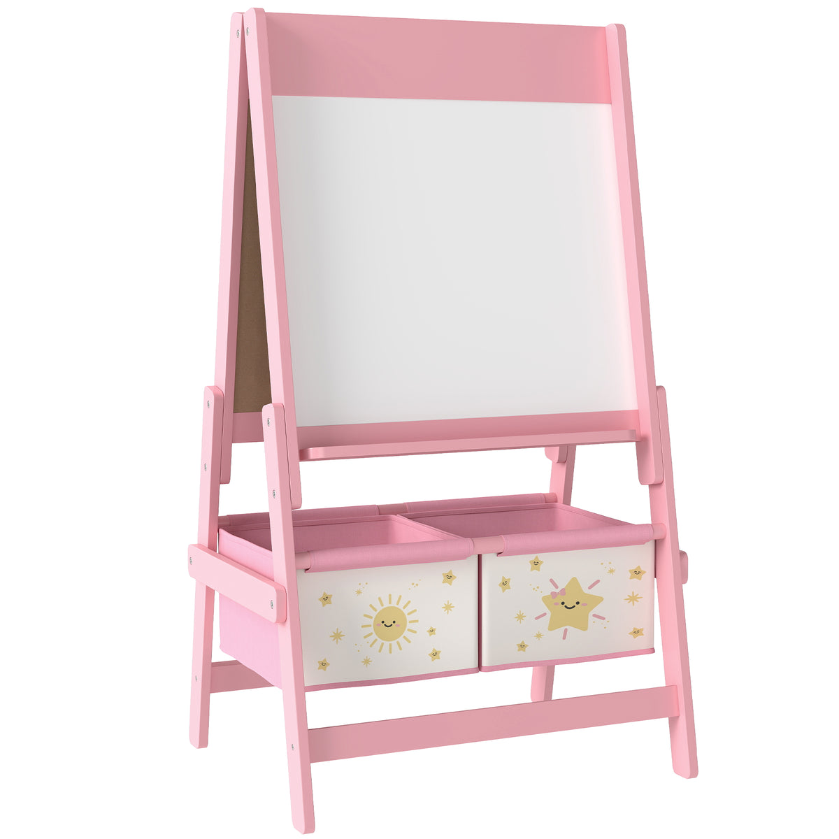 Kids 3-in-1 easel, children's board with chalkboard, whiteboard, paper roll, 2 storage boxes, for ages 3-8, pink