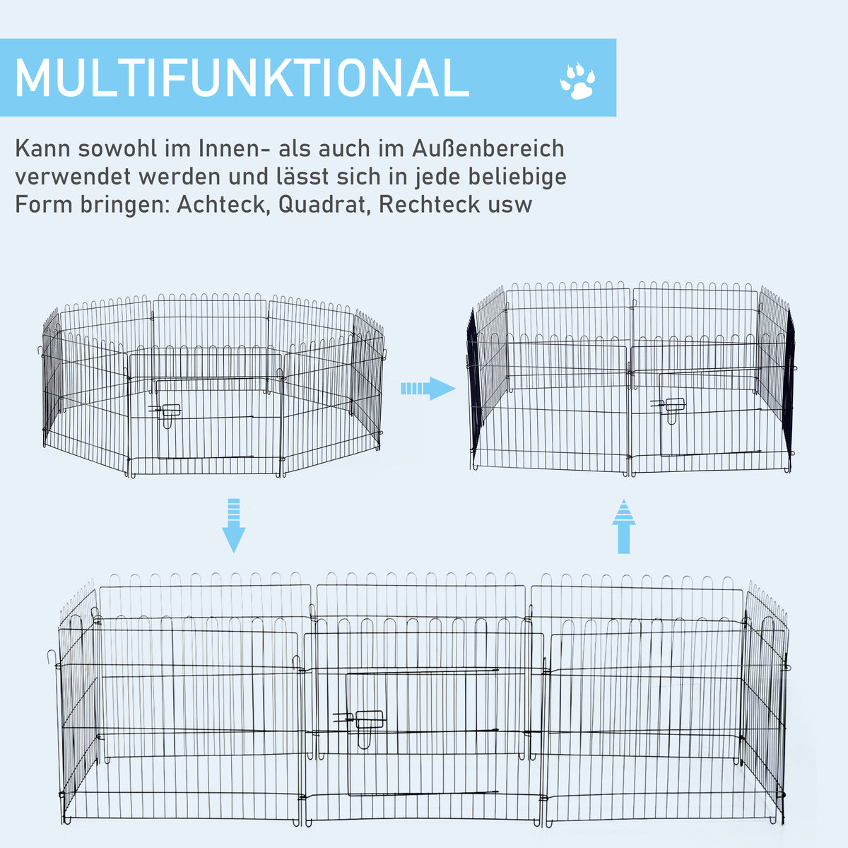 Welpenlaufstall 8-TLG Welpenauslauf mit 8 Gitterplatten Tür Schutzplane Freilaufgehege 61cm hoch – Produktabbildung 4