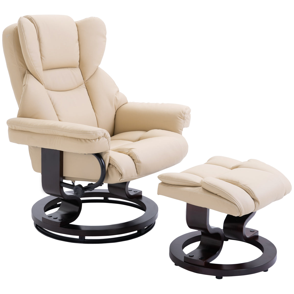 Recliner with footstool, reclining function, swivel, up to 160 kg, faux leather, metal frame, cream, 80 x 79 x