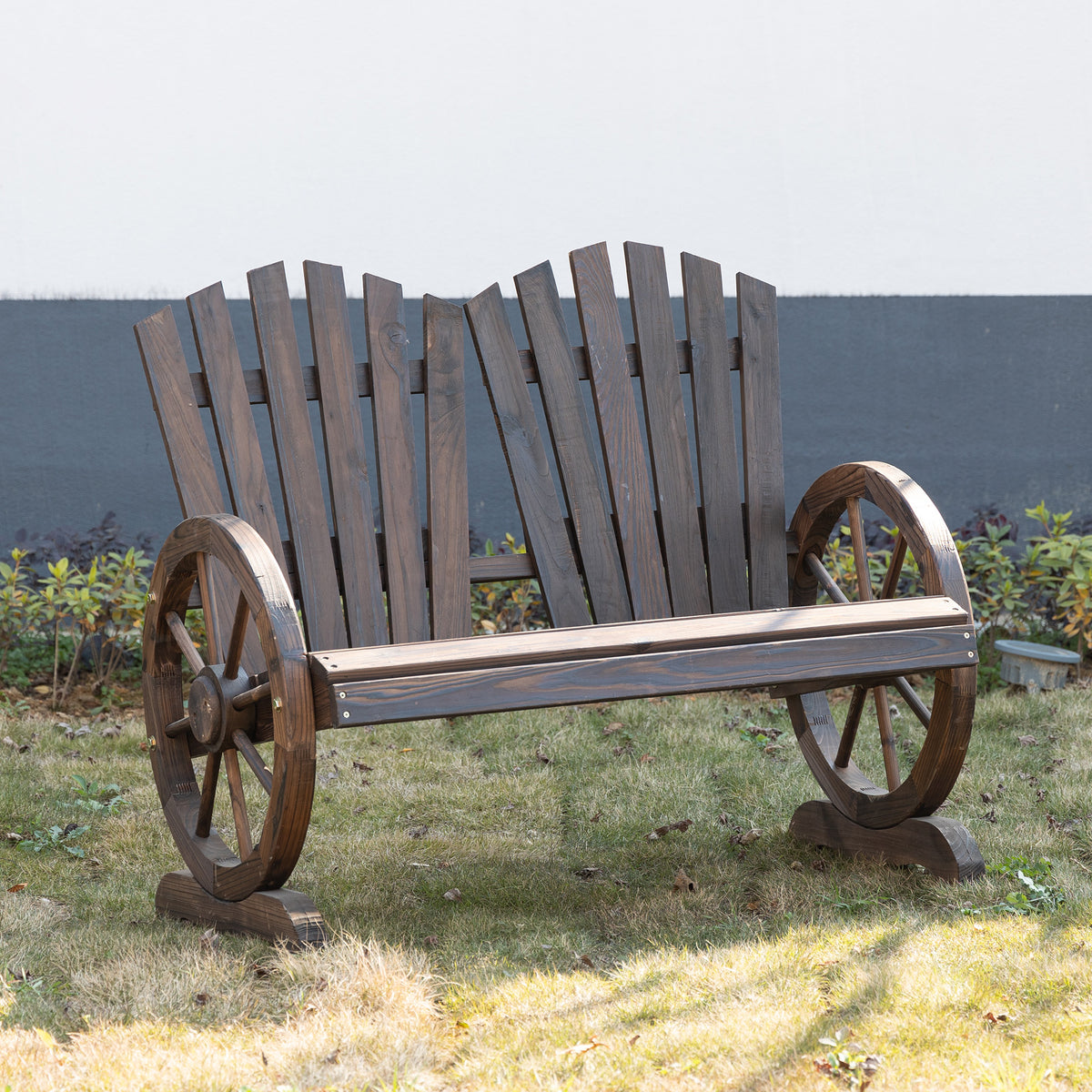 Outsunny 2-Sitzer Gartenbank Massivholz, Sitzbank mit Armlehne, Gartenmöbel 250kg belastbar, Rustikale – Produktabbildung 2