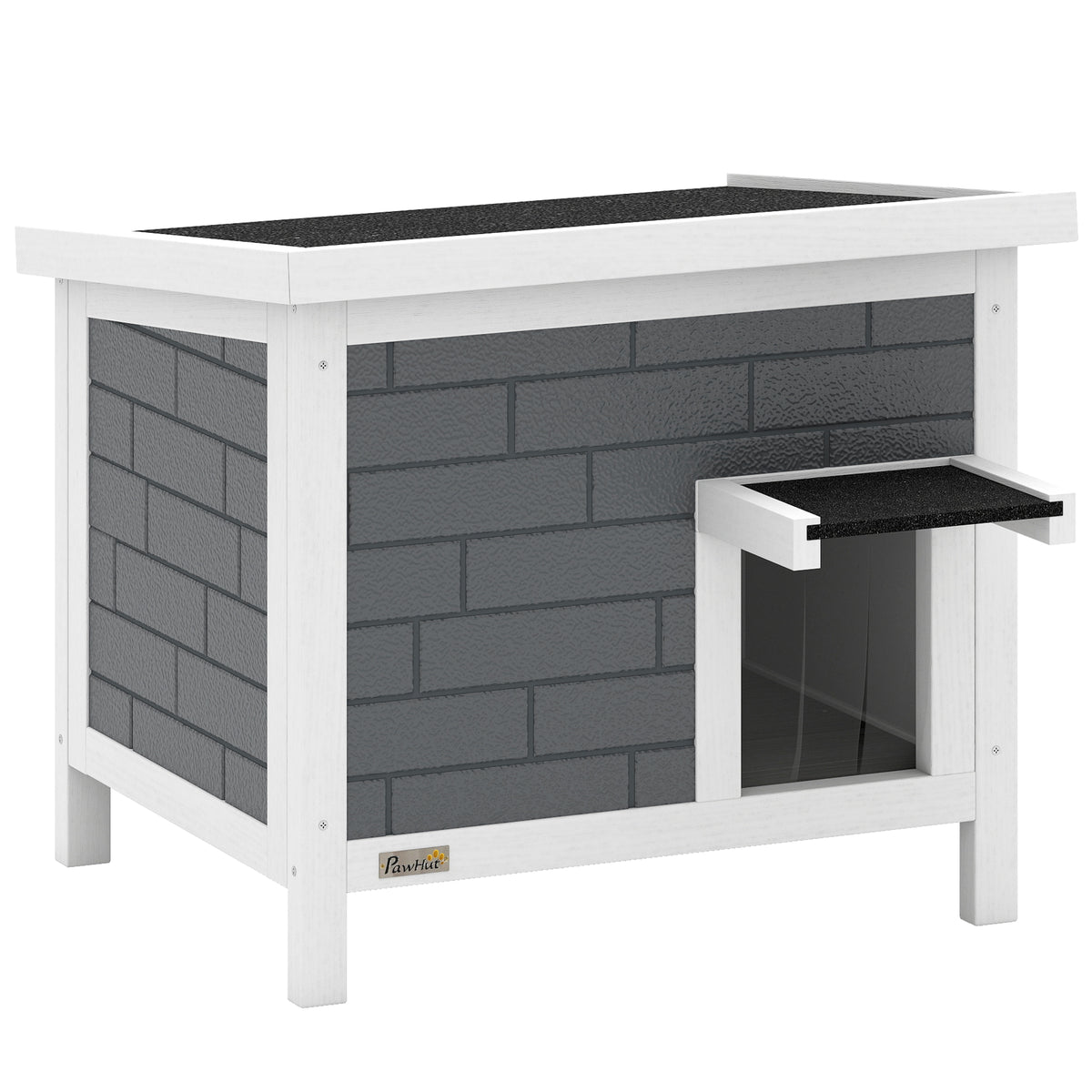 Cat house, weatherproof wooden cat hut with hinged roof, aluminum insulation panels, asphalt roof, 61x51x53.5 cm
