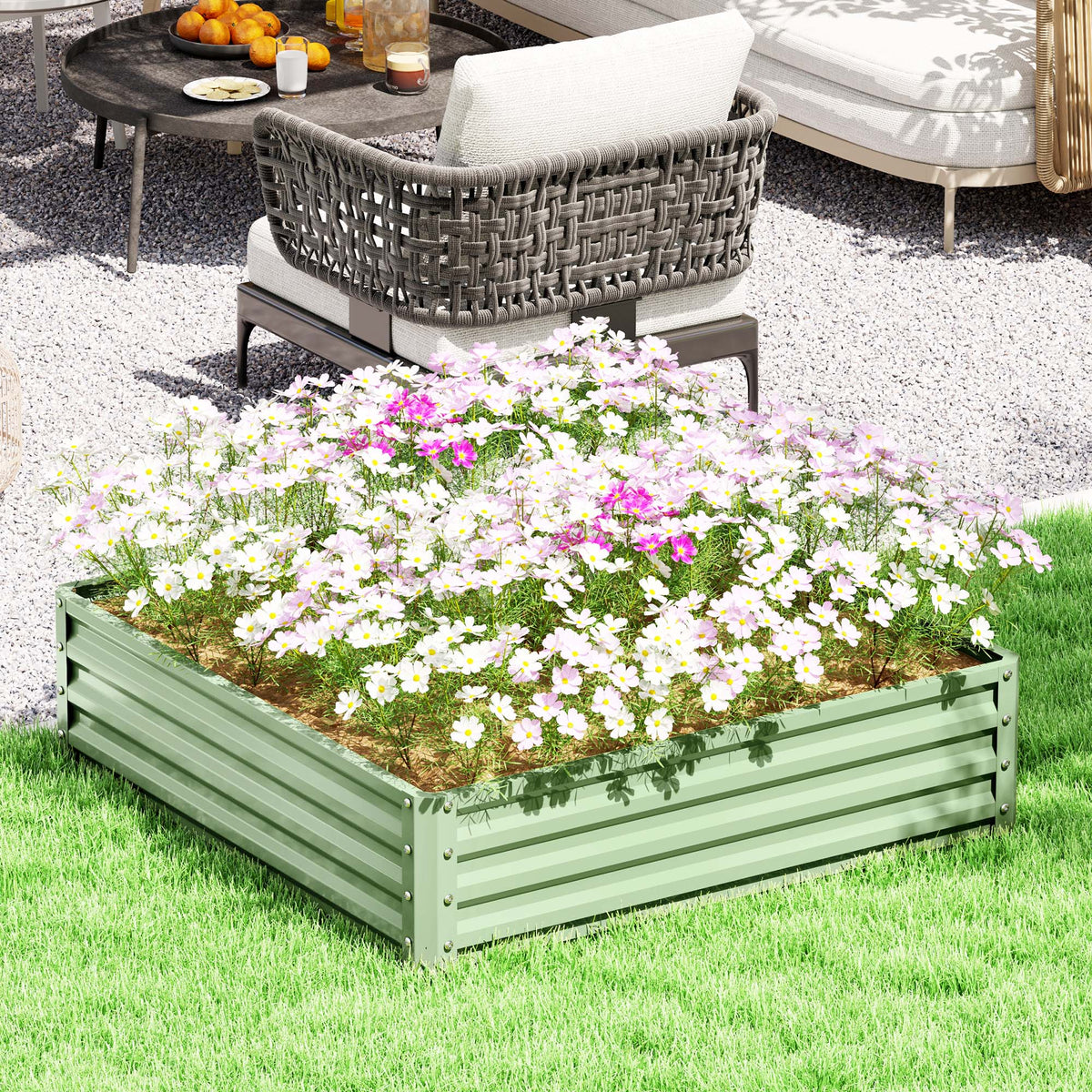 Outsunny Gartenbeet, Pflanzkasten mit Stahlgehäuse, Grün, 120 x 120 x 30 cm – Produktabbildung 2