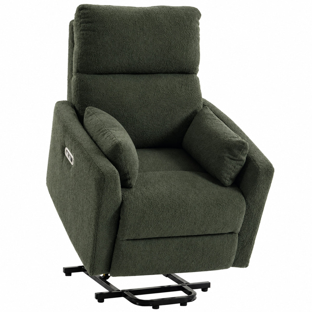 HOMCOM Aufstehsessel mit Massage und Wärme, elektrischer Relaxsessel aus Teddyfleece für Senioren, Dunkelgrün