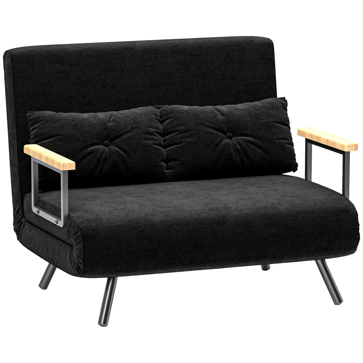 Sofa bed, 2-seater sofa, velvet sofa, sleep function, incl. 2 cushions, velvet look, black