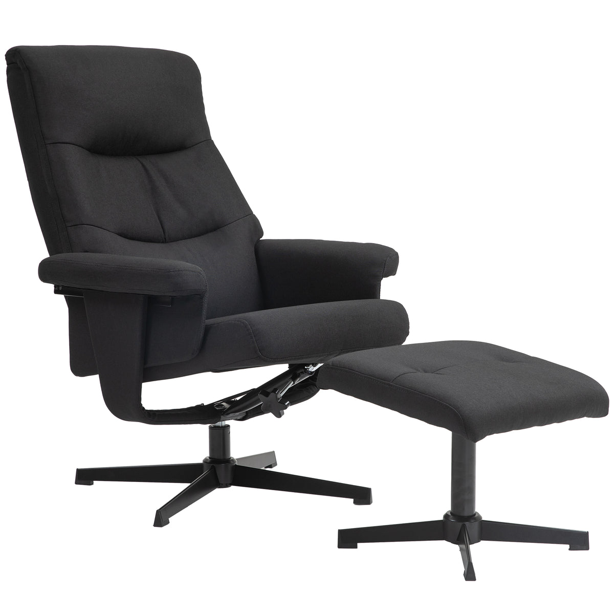 Recliner with footstool, swivel, rocking function, velvet look, up to 150 kg, black
