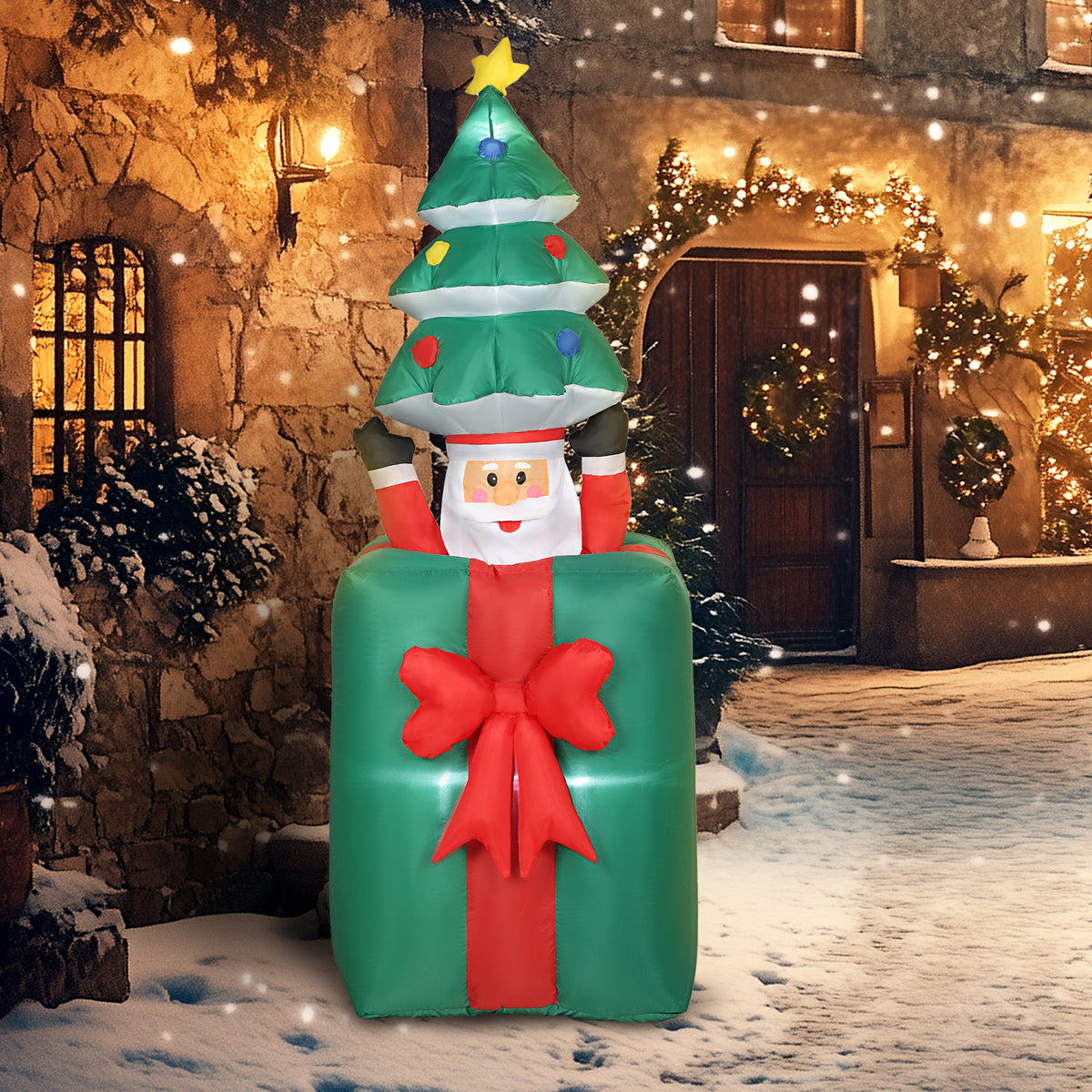 Inflatable Christmas decoration with LED lights, polyester, for indoor and outdoor use, red+green (2)