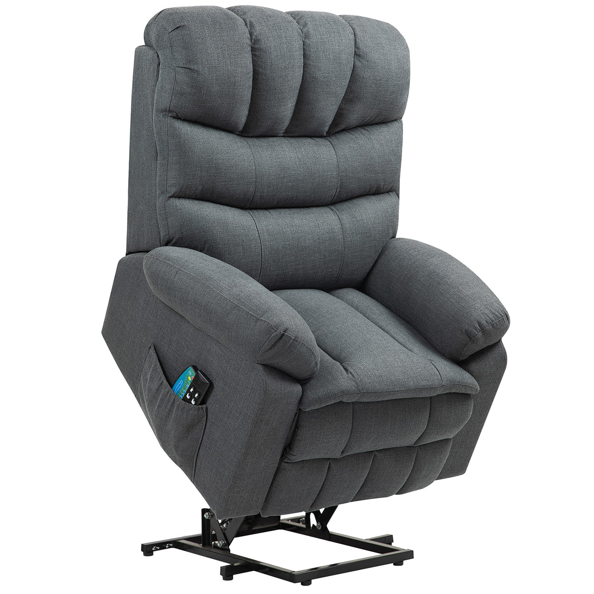 Lift chair, electric recliner with massage function, upholstered chair with lift assistance, metal, fabric, gray