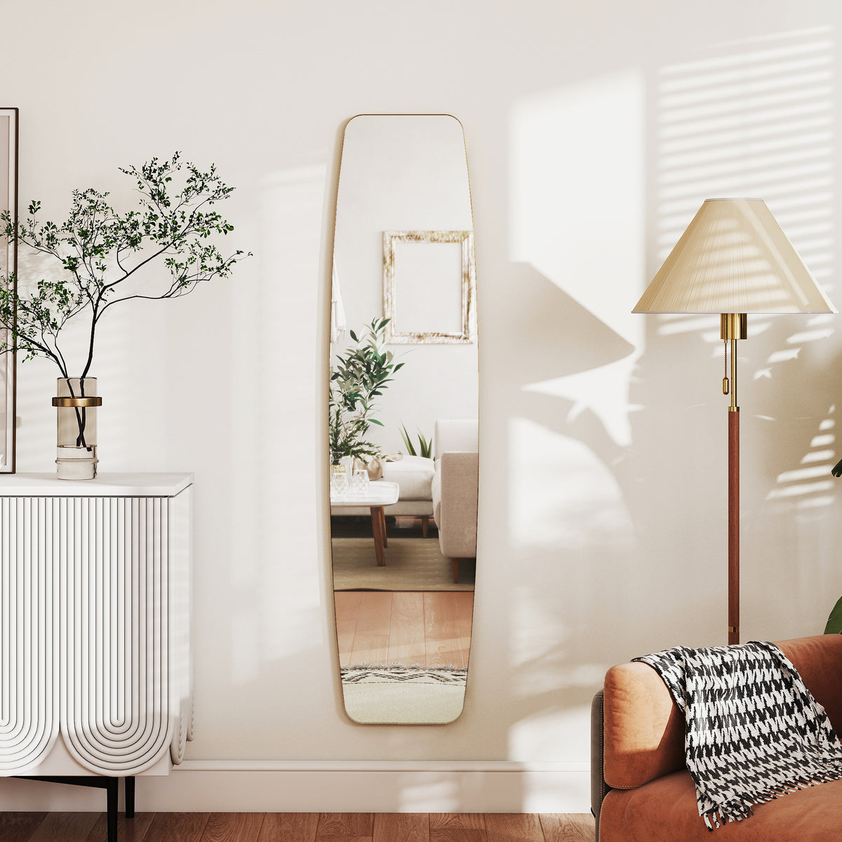 Wall Mirror Window Mirror with Metal Frame Decorative Hanging Mirror Hallway Mirror, 160 x 40 x 3 cm, Gold (2)