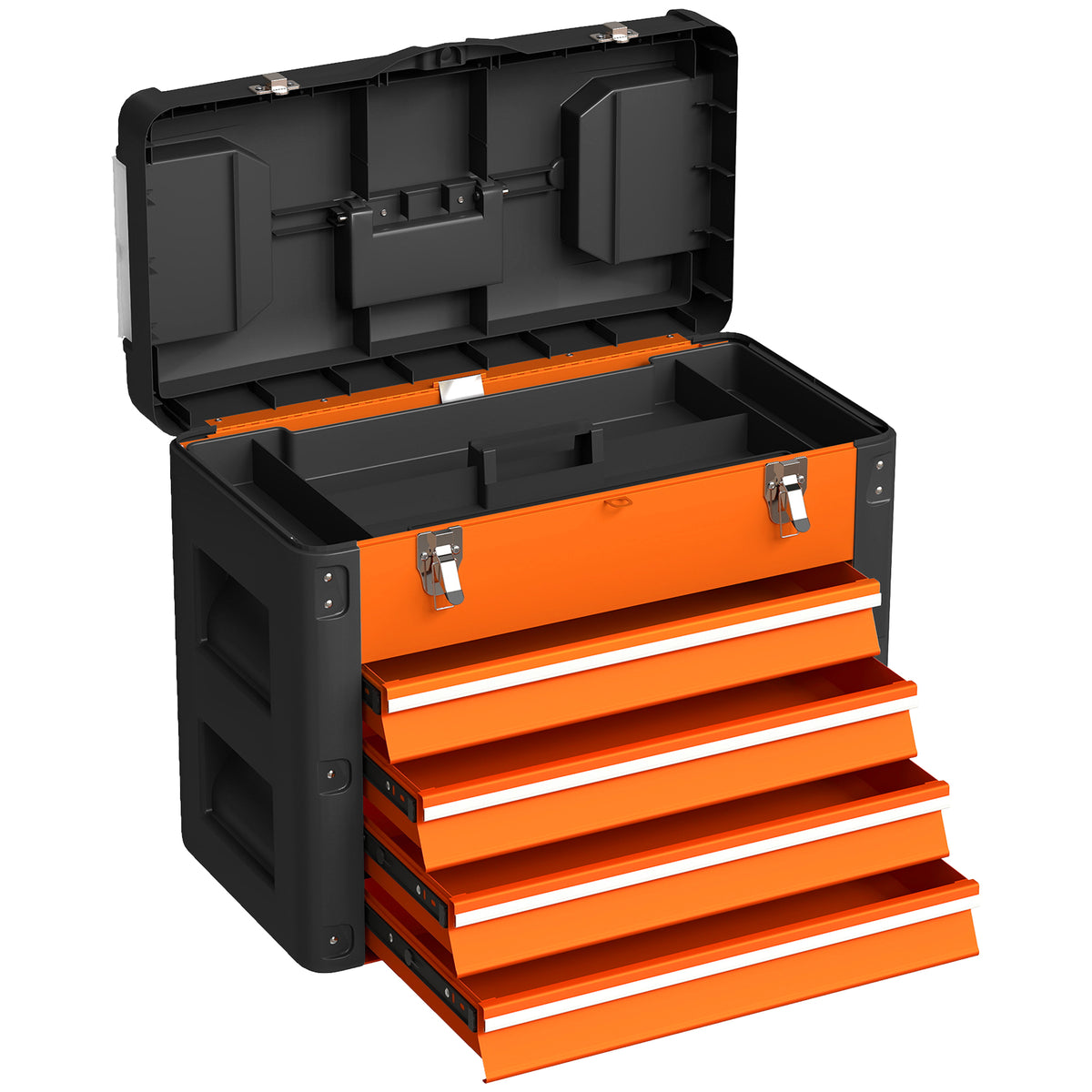 HOMCOM Werkzeugkiste leer, 49,7 x 25,3 x 40,7 cm Werkzeugkasten mit 4 Schubladen, Mini-Box Stahl Orange