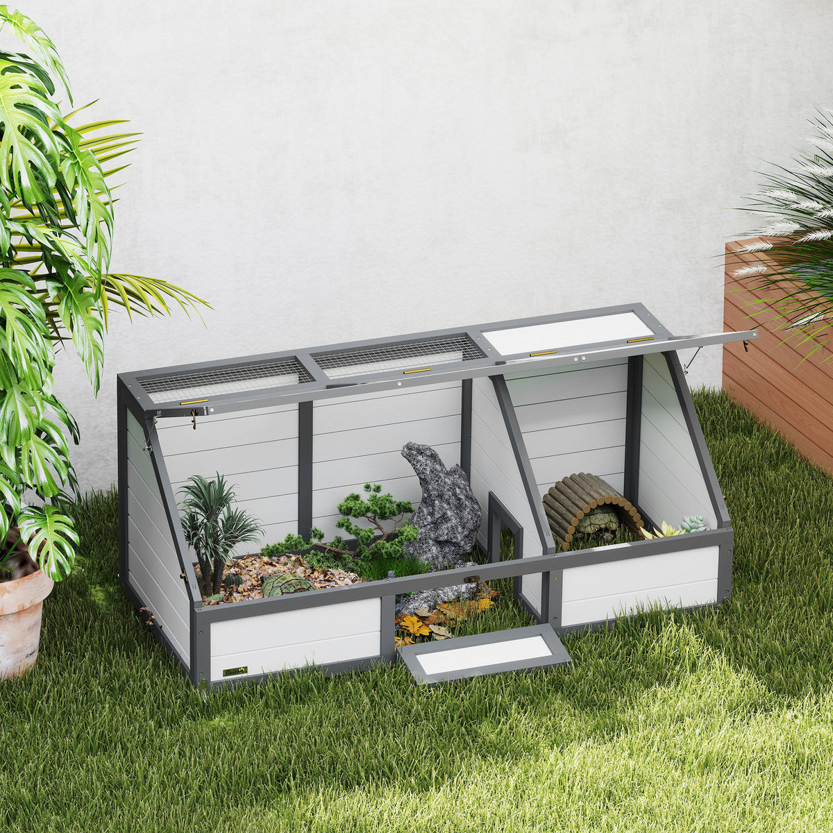 Tortoise box, outdoor tortoise enclosure, bottomless design, easy to open, tortoise house, white (2)