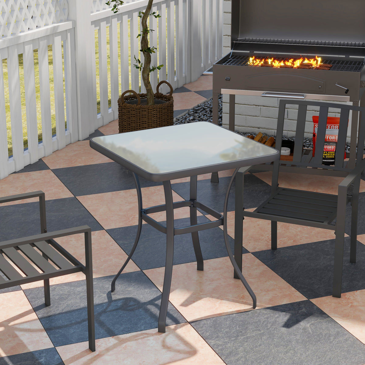 Garden table bistro table glass table tempered glass+metal black L68.5xW68.5xH84cm (2)