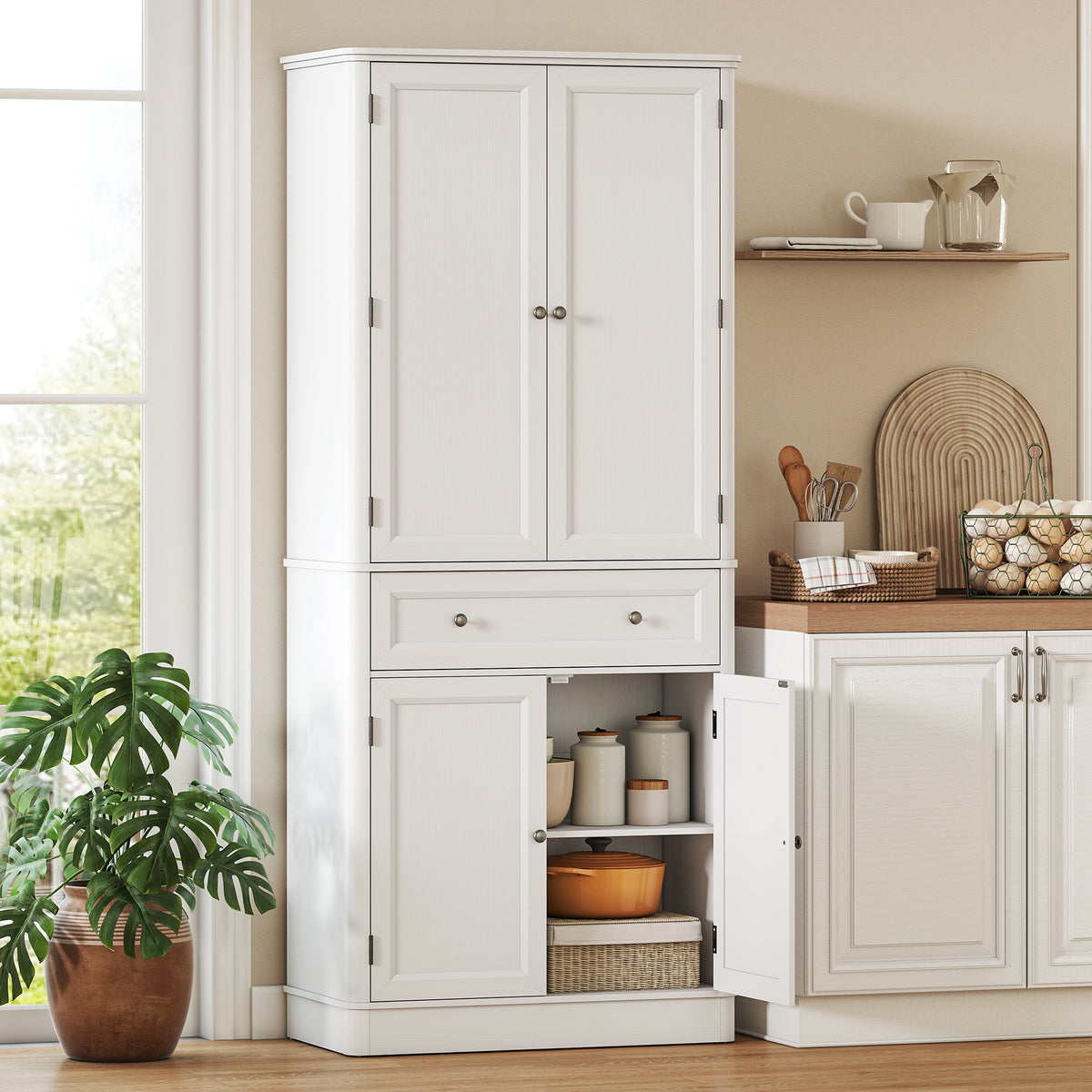 HOMCOM Küchenschrank mit 4 Türen, Schublade und verstellbaren Einlegeböden für Küche, 80 x 39,5 x 186,4 – Produktabbildung 2