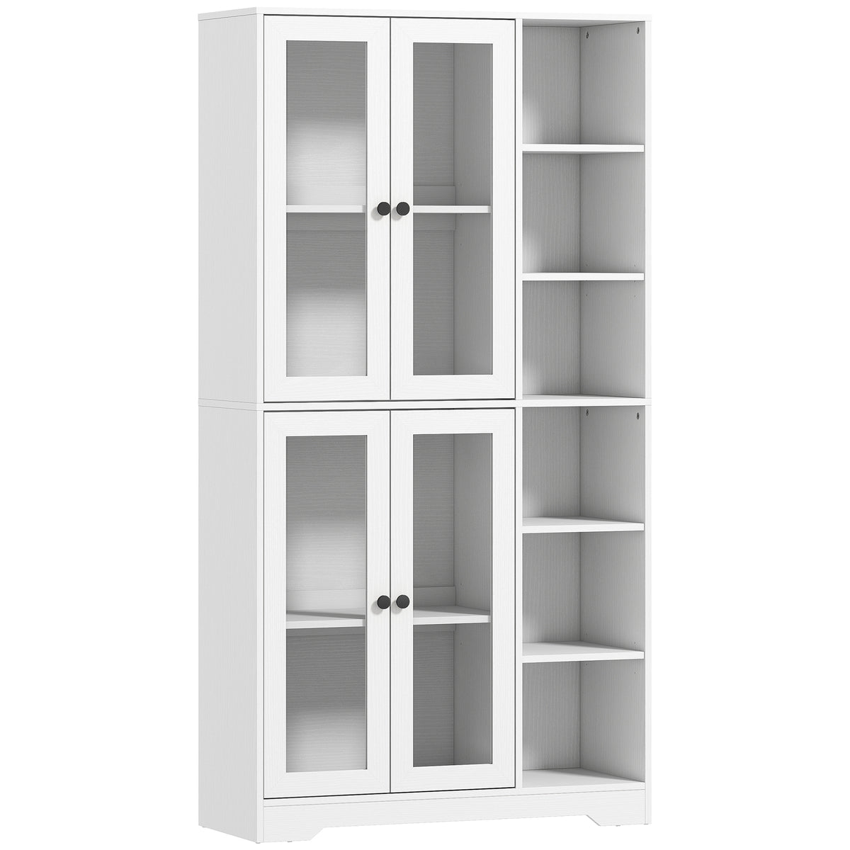 HOMCOM Küchenschrank mit Glastüren, Regale, offene Ablagen, 172 cm groß, MDF, Weiß