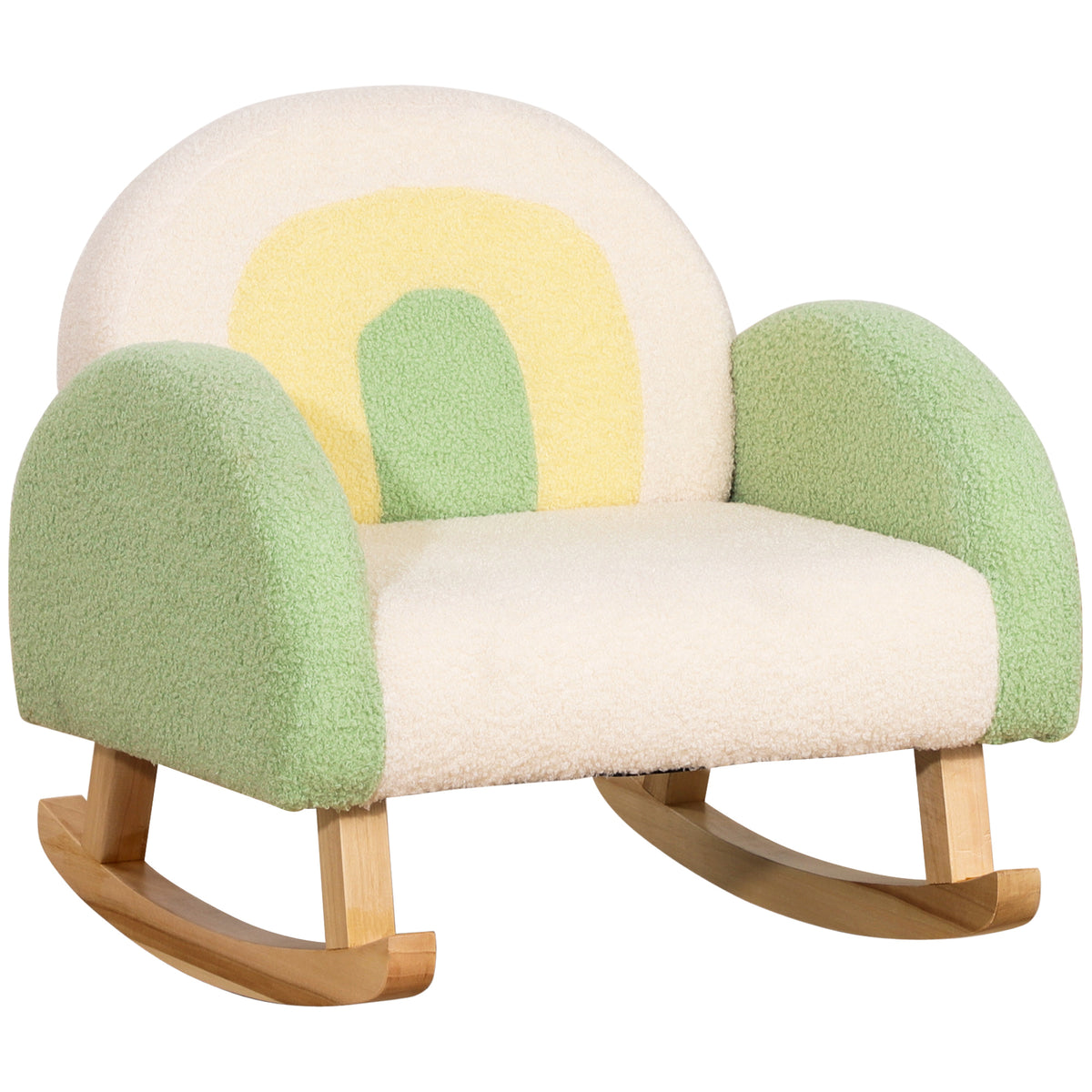 HOMCOM Schaukelstuhl für Kleinkinder Niedliches Design, Schaffell-Imitat, Eukalyptusholz Grün + Gelb Beige