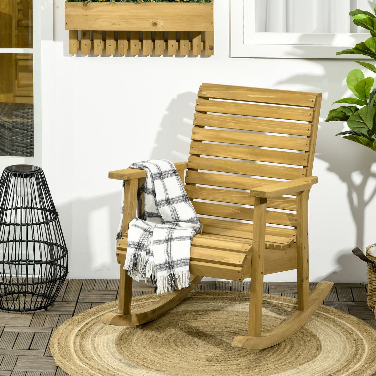 Outsunny Gartenstuhl, Schaukelfunktion, breiter Sitz und Rücklehne, Naturholz, 64 x 86 x 85 cm – Produktabbildung 2
