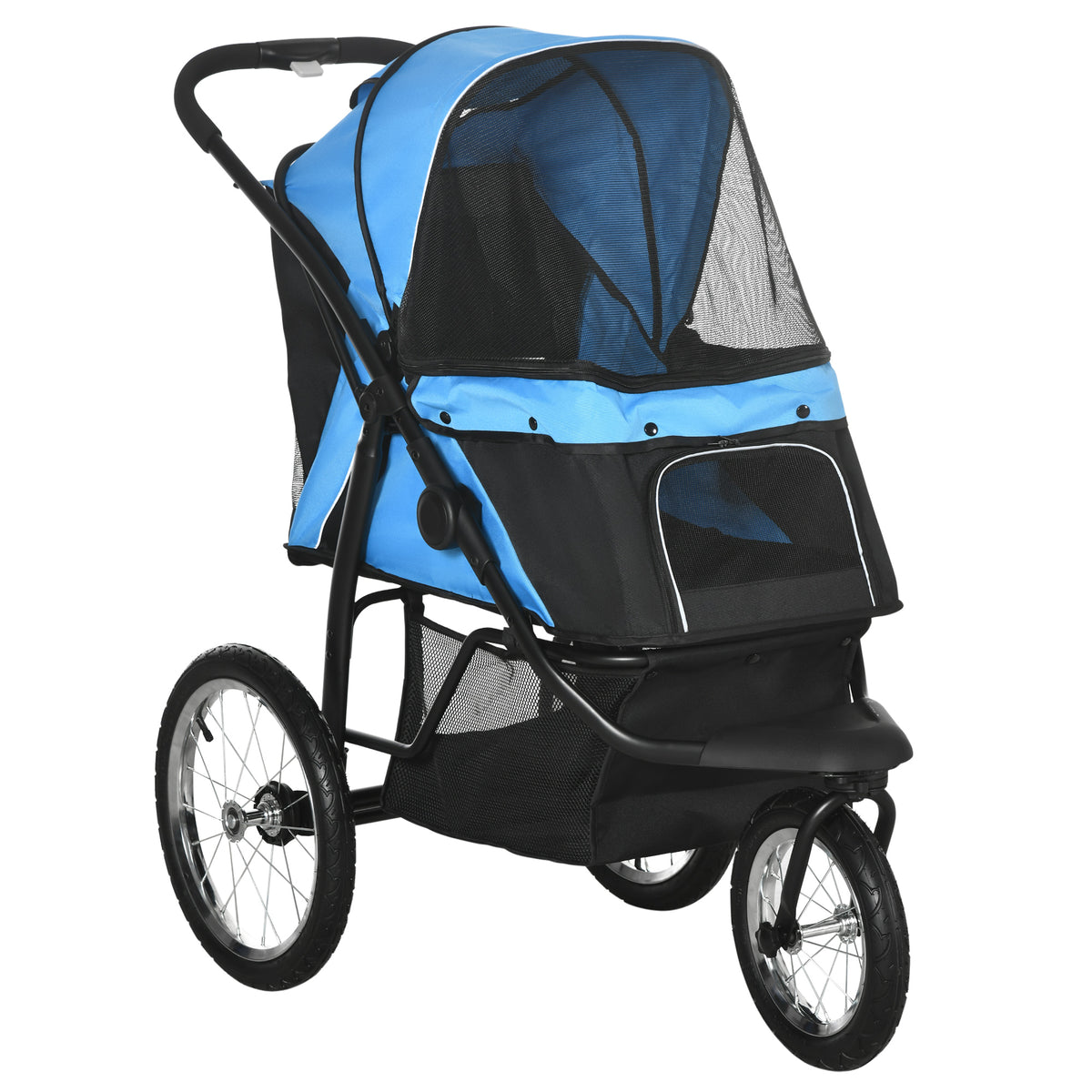 PawHut Hundewagen Hundetrolley mit Jogger-Funktion bis 20 kg Klappbar Netzfenster, Ablagekorb, Blau, 111 x 58
