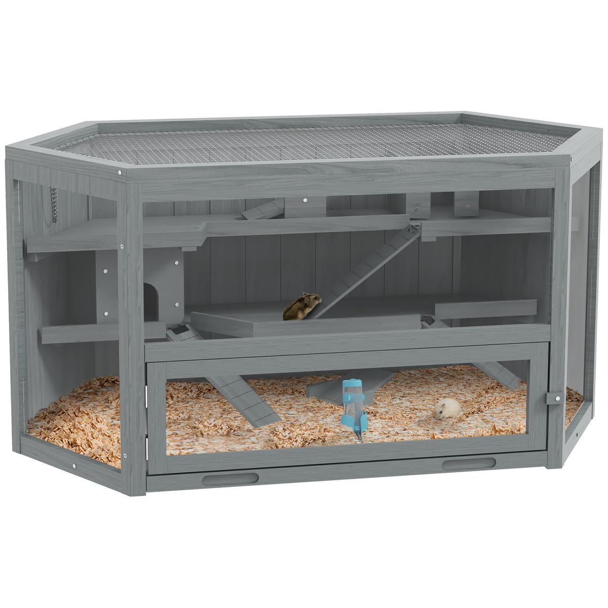 Hamster cage, 3 levels, removable tray, wood/metal, 115x60x55 cm