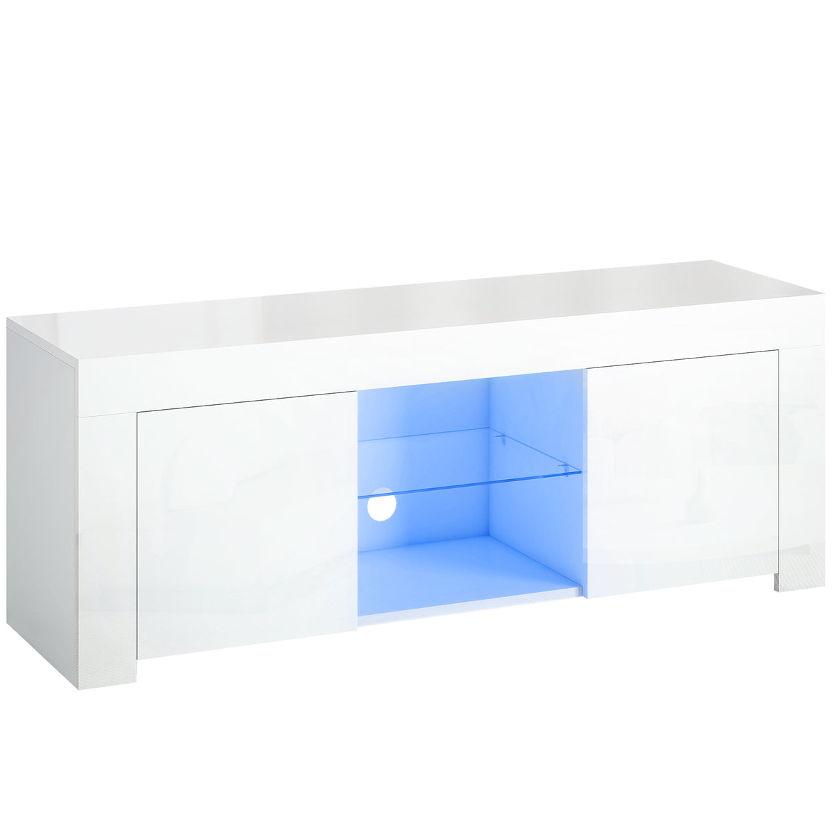HOMCOM TV-Schrank mit LED-Beleuchtung, 2 Schranktüren, Glasregal, Kabellöcher, für Wohnzimmer, Spanplatte