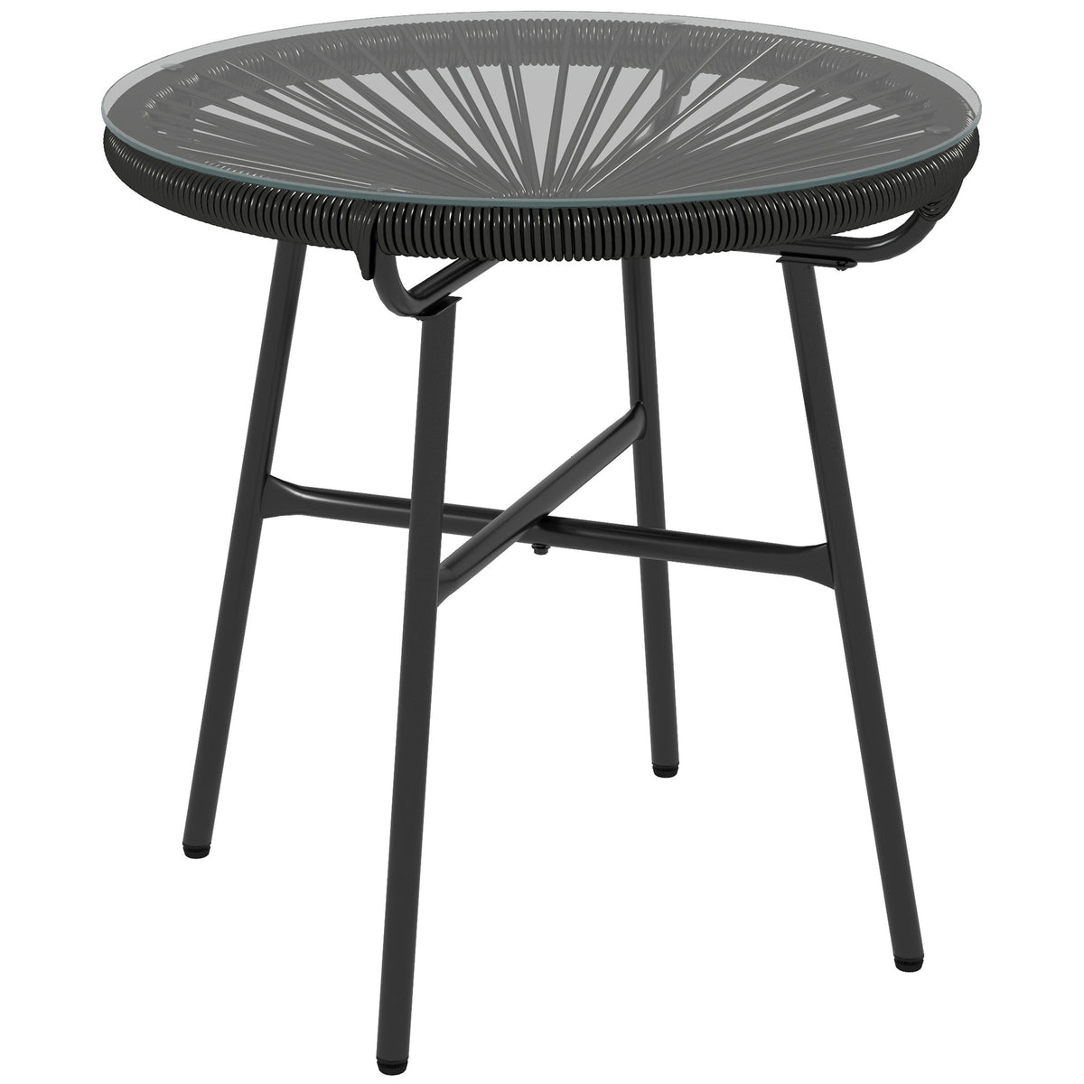 Boho-style garden table, outdoor side table, PE rattan, tempered glass, weather-resistant, 50 cm x 50 cm x 50 cm