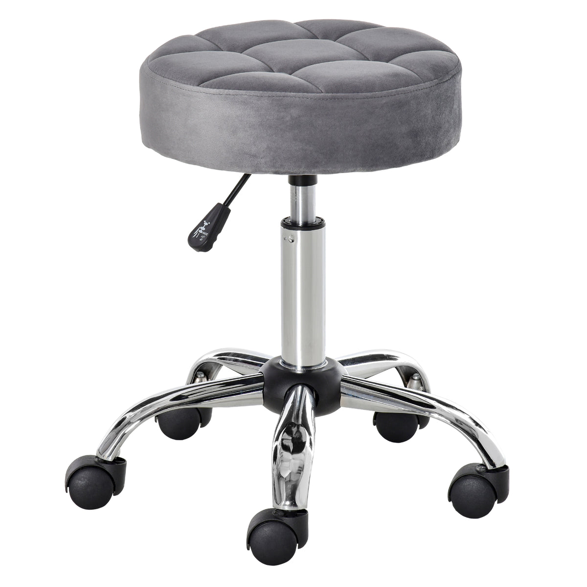 Salon chair with wheels, rolling stool, height-adjustable, swivel, salon stool, velvet-touch, foam, chrome base