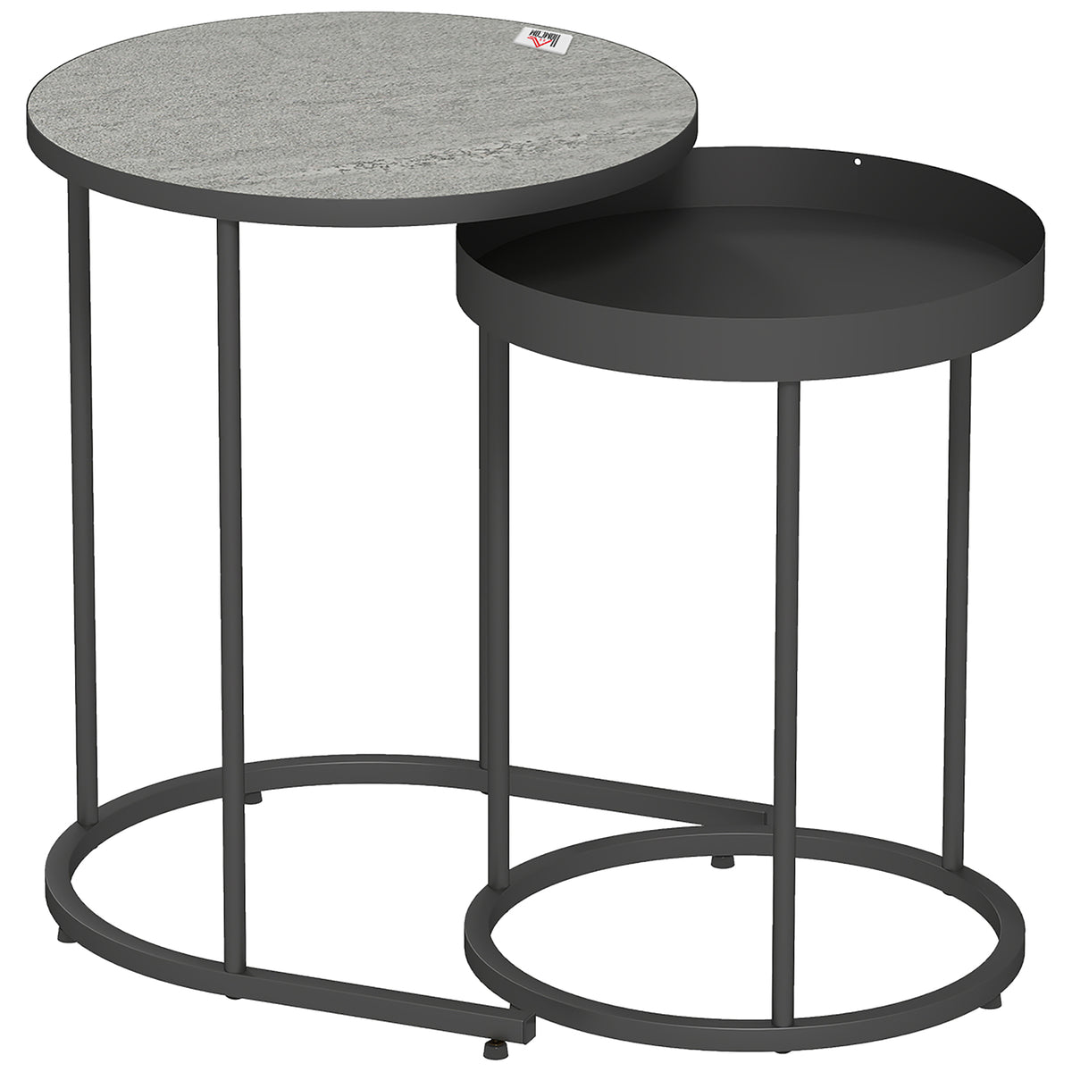 Set of 2 living room tables, nesting, tray design, metal, gray