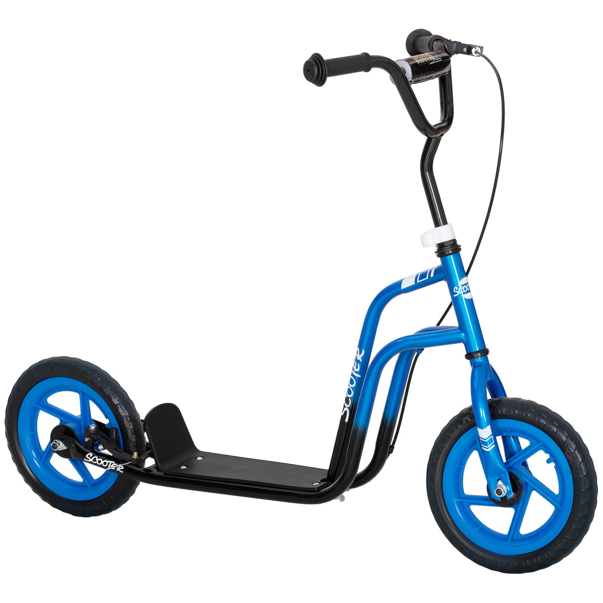 Kinderroller mit verstellbarem Lenker, große Räder, Parkständer, Handbremse, für Kinder im Alter von 5-12