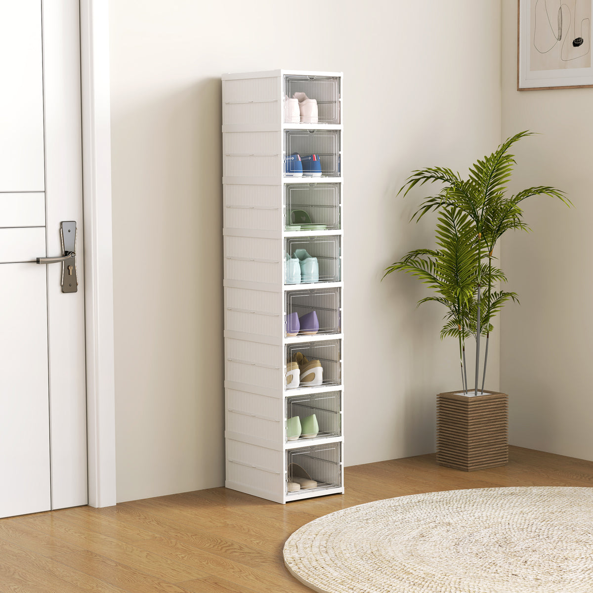8-tier shoe rack, shoe cabinet, foldable, ventilated back, plastic, white (2)