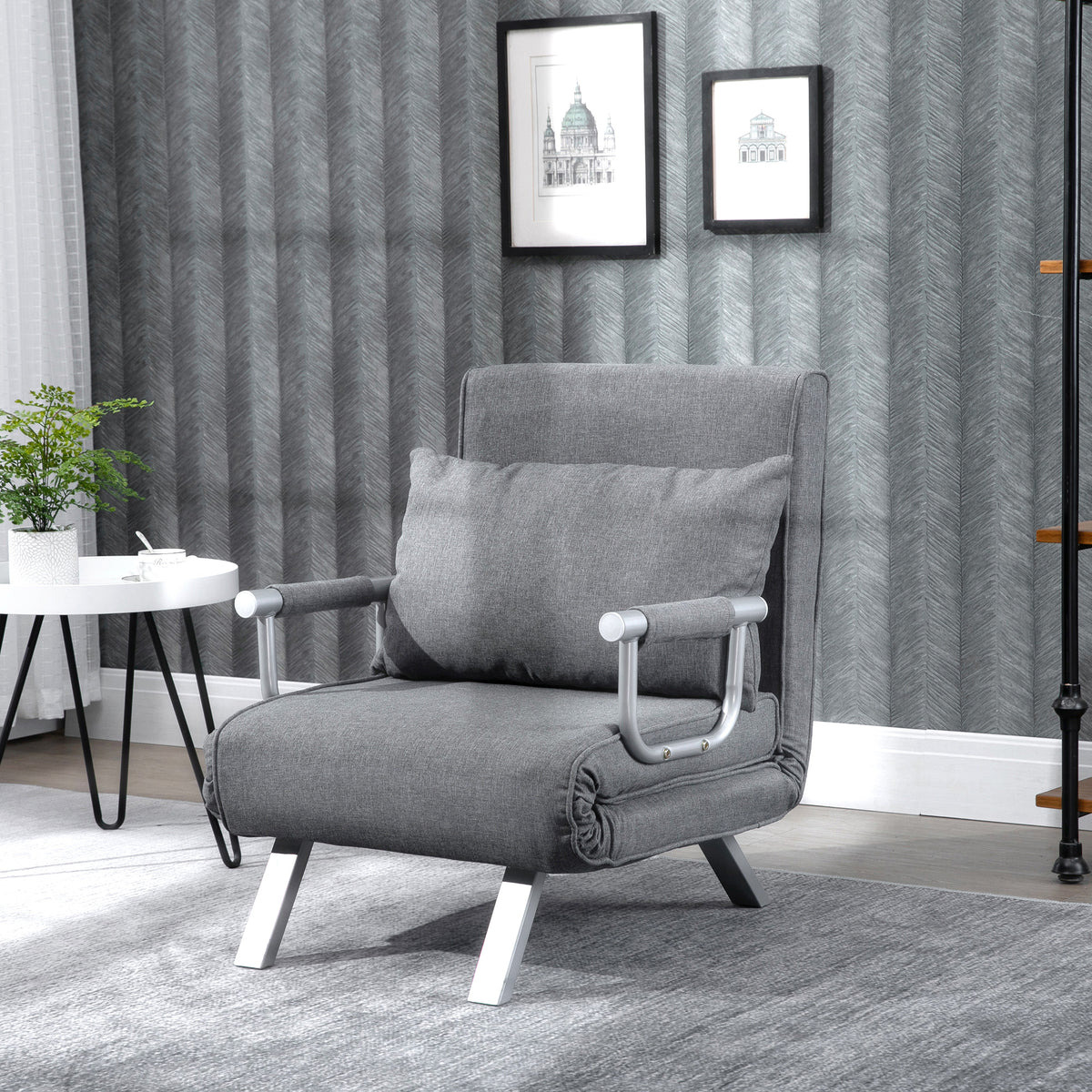 HOMCOM Relaxsessel Liegesessel Sessel, Liegefunktion, Gästebett, 65 cm x 69 cm x 80 cm, Grau – Produktabbildung 2