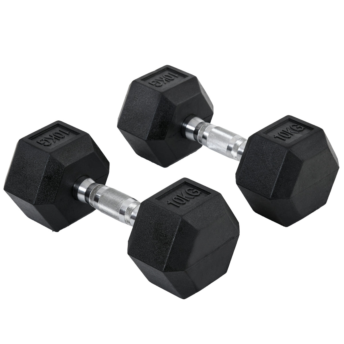 Hexagon Hanteln, 2er Set Hanteln mit gerändeltem Griff, Kurzhantelset aus Gusseisen, 2 x 10 kg, Kurzhanteln