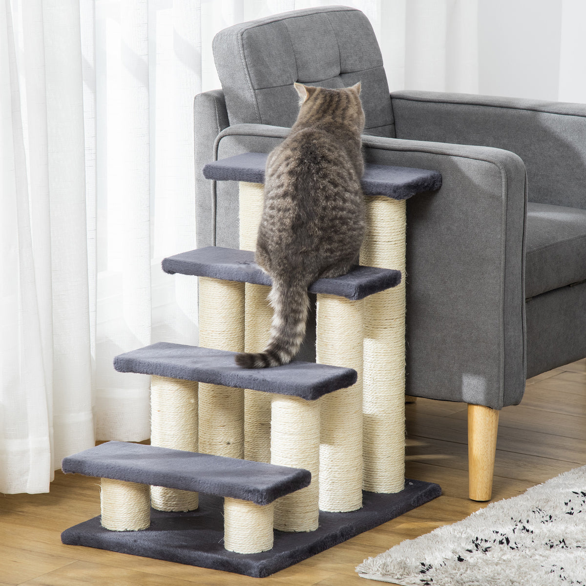 PawHut Katzentreppe 4-stufige Haustiertreppe 59 cm hoch Hundetreppe für Katzen aller Größen Hunderampe – Produktabbildung 2