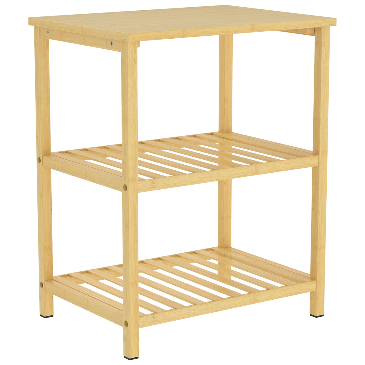 Bamboo side table, 3 tiers with slatted shelves, for small spaces, living room & bedroom, natural