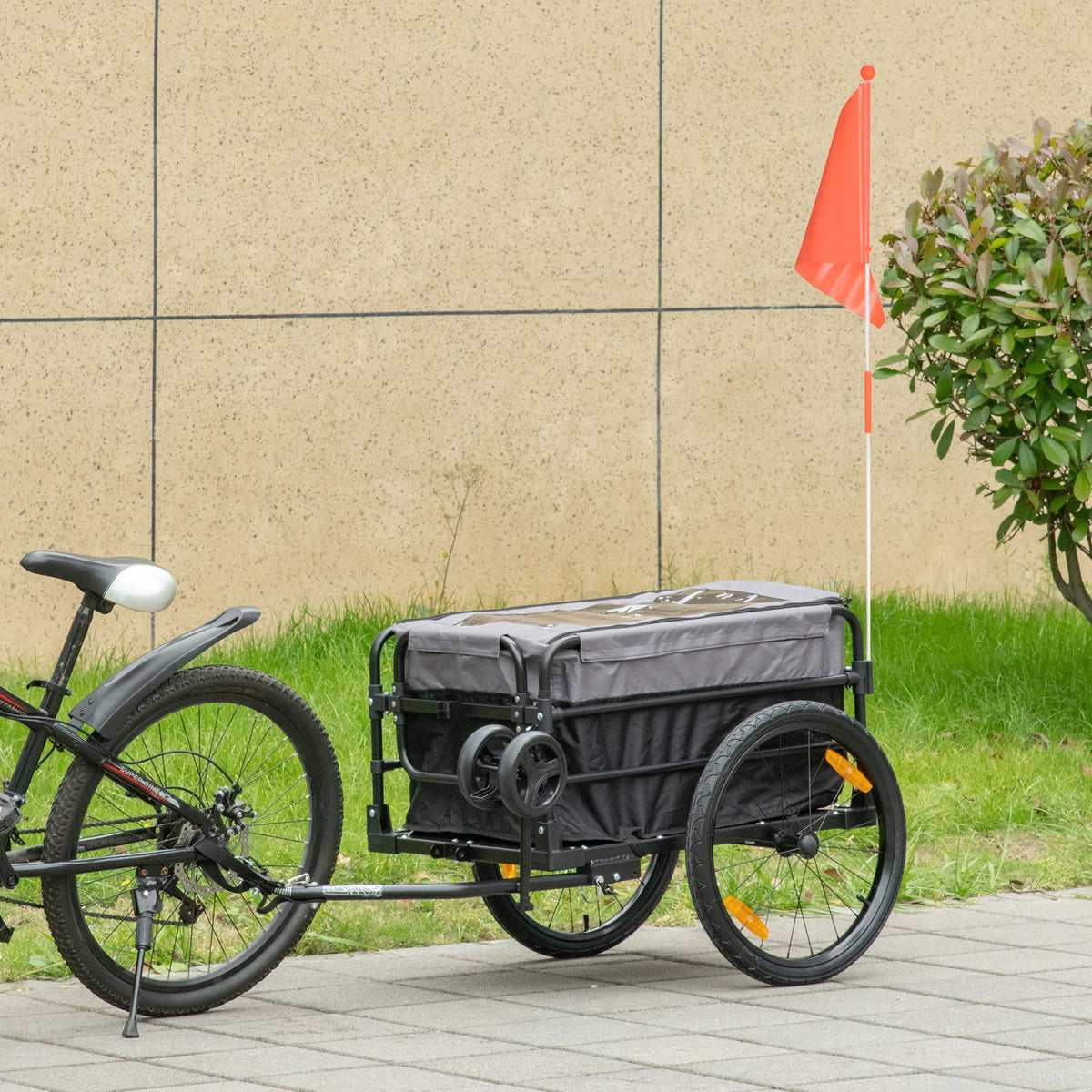 HOMCOM Lastenanhänger Bollerwagen 130 x 64 x 103 cm Stahl Schwarz+Grau – Produktabbildung 2