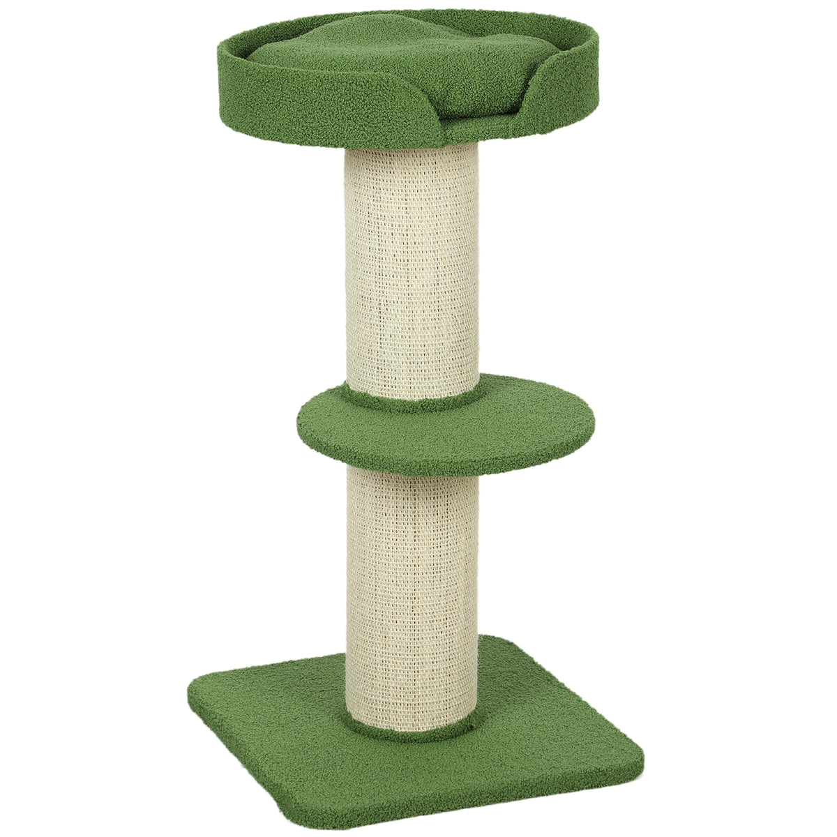 PawHut Katzenbaum 91cm Spielbaum mit Katzenbett, Plattform Lammwolle Grün
