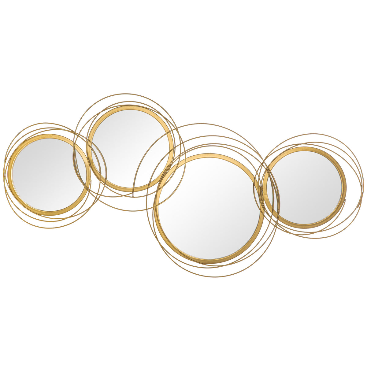 Mirror set for wall decoration, wall decor with 4 round mirrors, wall mirror, hallway mirror, 107 x 4 x 56 cm