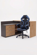 Set ECKSCHREIBTISCH DANY ANTHRAZIT / EICHE ARTISAN + Sessel DRIFT BLAU