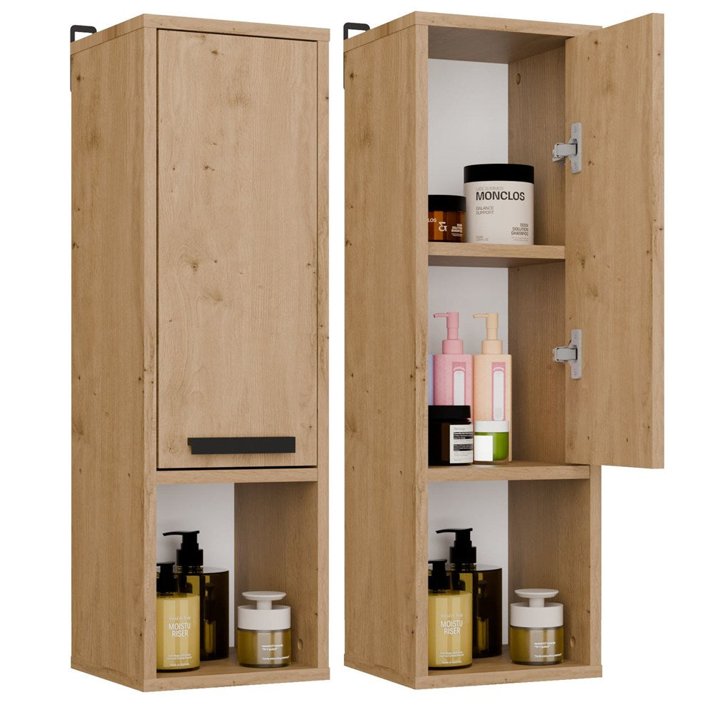 Hängender Badezimmerschrank MEXY W1D Hochschrank 1 Tür 3 Ablagen EICHE ARTISAN