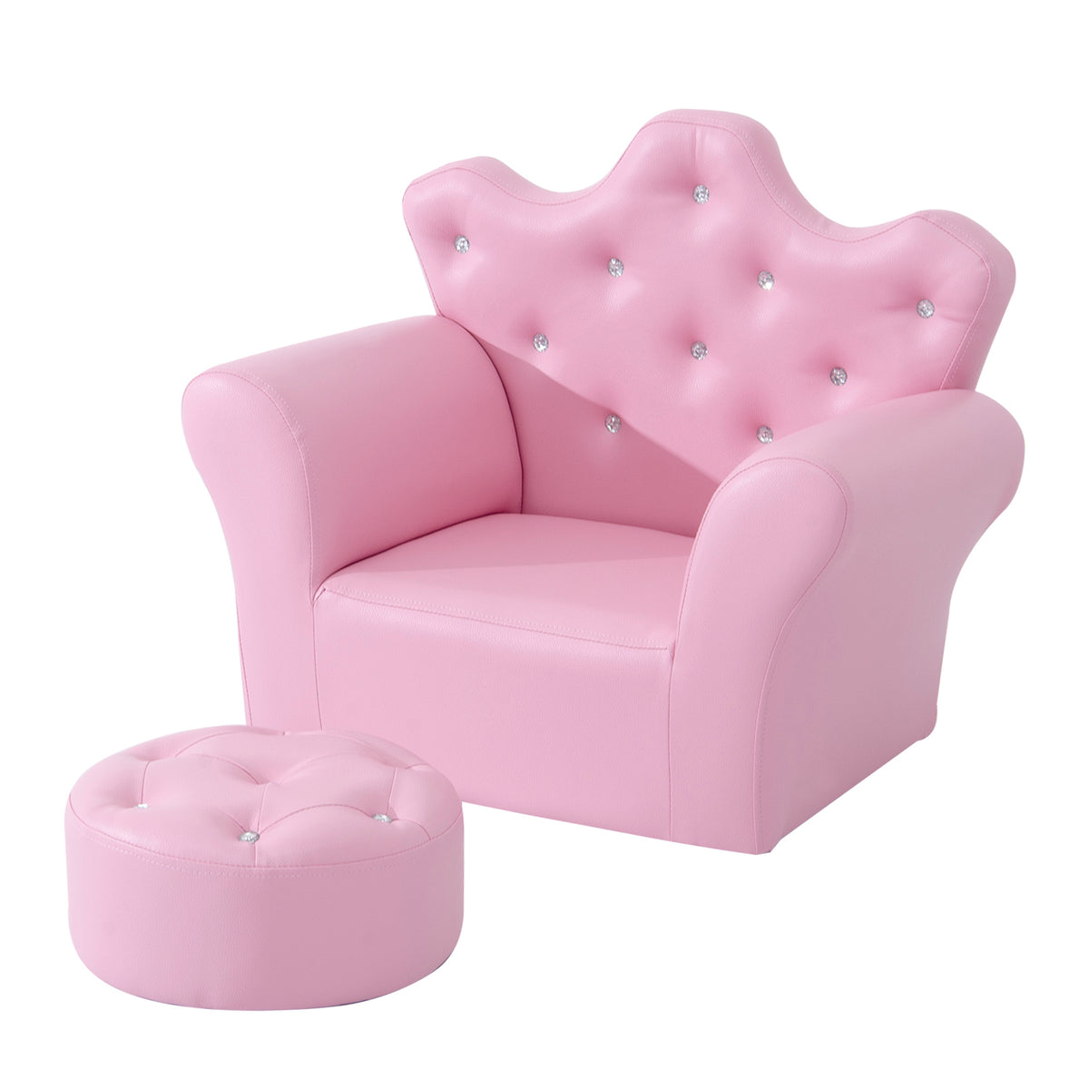 HOMCOM Kindersofa mit Ottomane, Kindercouch Prinzessinnen Kindercouch Mini Couch für Kuschelecke