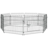Welpenlaufstall 8-TLG Welpenauslauf mit 8 Gitterplatten Tür Schutzplane Freilaufgehege 61cm hoch Welpengitter