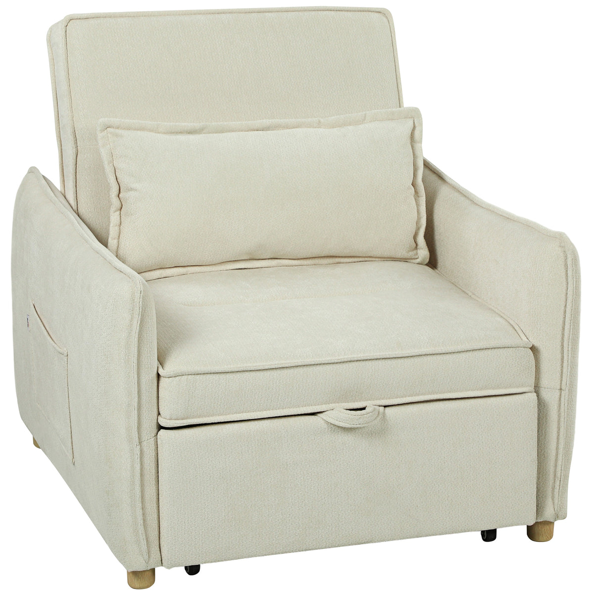HOMCOM Schlafsessel 3 in 1 Umwandelbarer Sessel mit Bettfunktion, Lendenkissen, für Wohnzimmer Creme