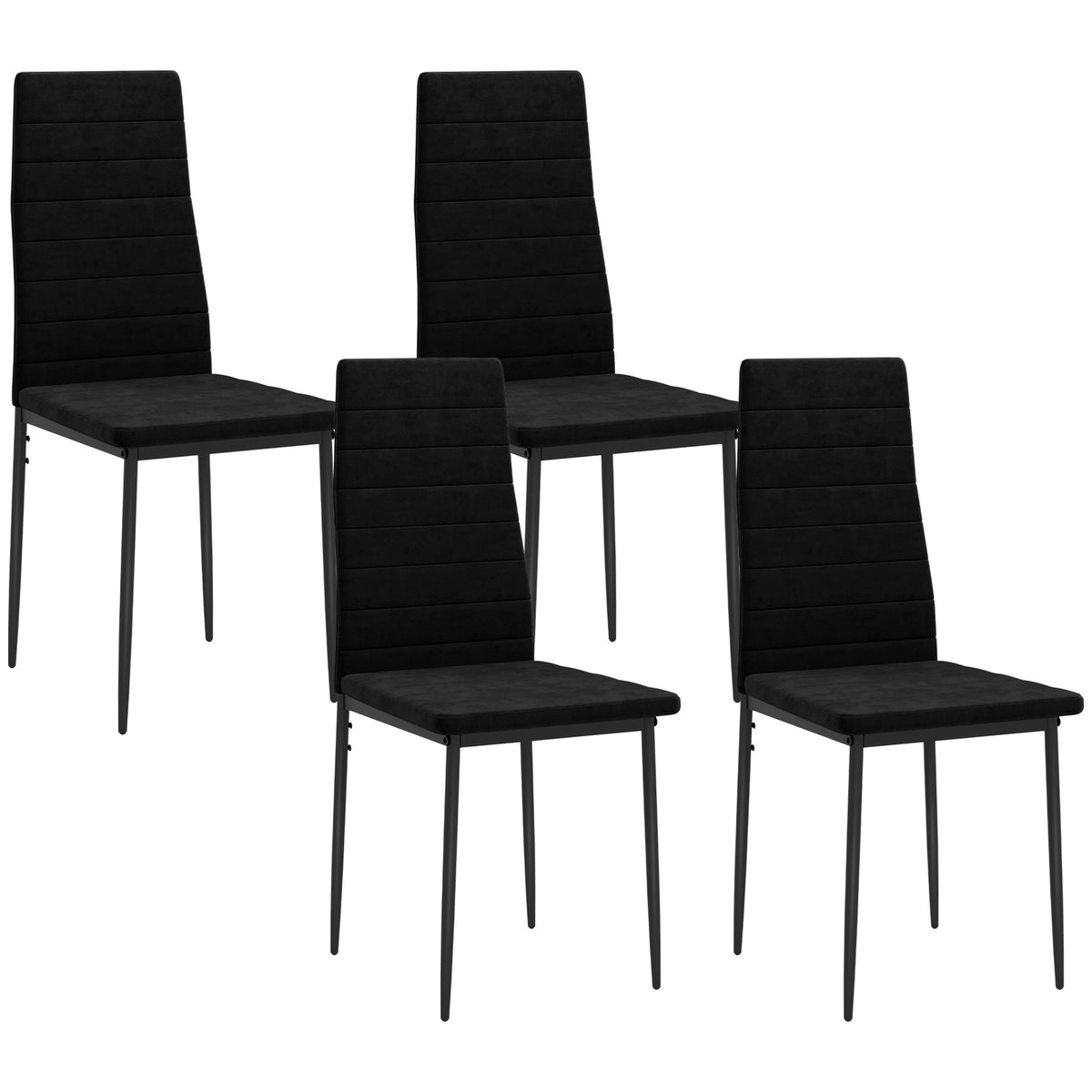HOMCOM 4er-Set Esszimmerstühle, armloses Design, Stoffpolsterung, Metallbeine, Schwarz
