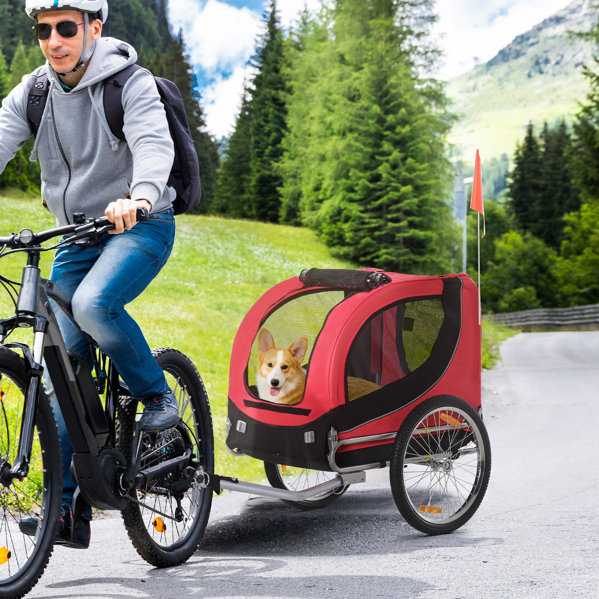 Fahrradanhänger Hundeanhänger bis 20 kg mit Universalkupplung Stahl Rot+Schwarz – Produktabbildung 2