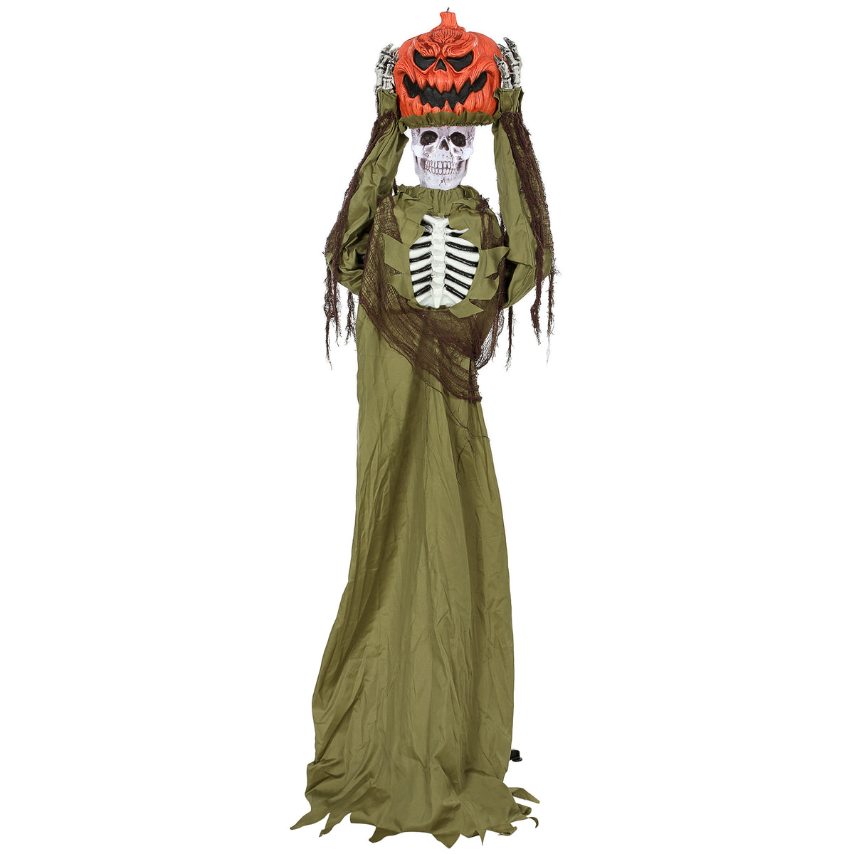 HOMCOM Animiertes Pop-up-Kürbis-Skelett, 173 cm, gruselige Halloween-Deko mit Licht sowie Sound- und