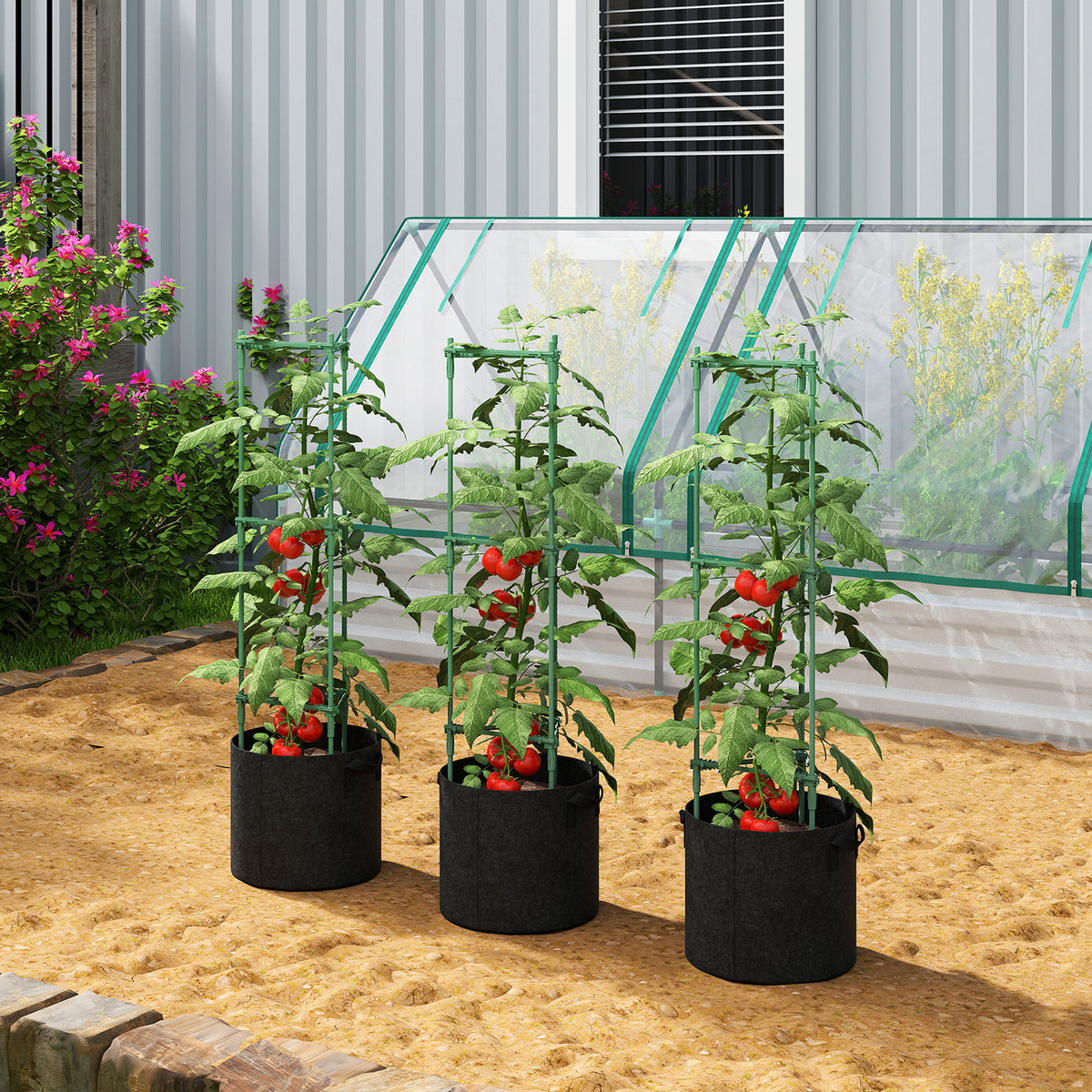Outsunny Hochbeet mit Rankgitter 83,7 Liter Säcken 3er Set dreieckige Pflanzkasten Tomatenstütze 35 x 35 – Produktabbildung 2