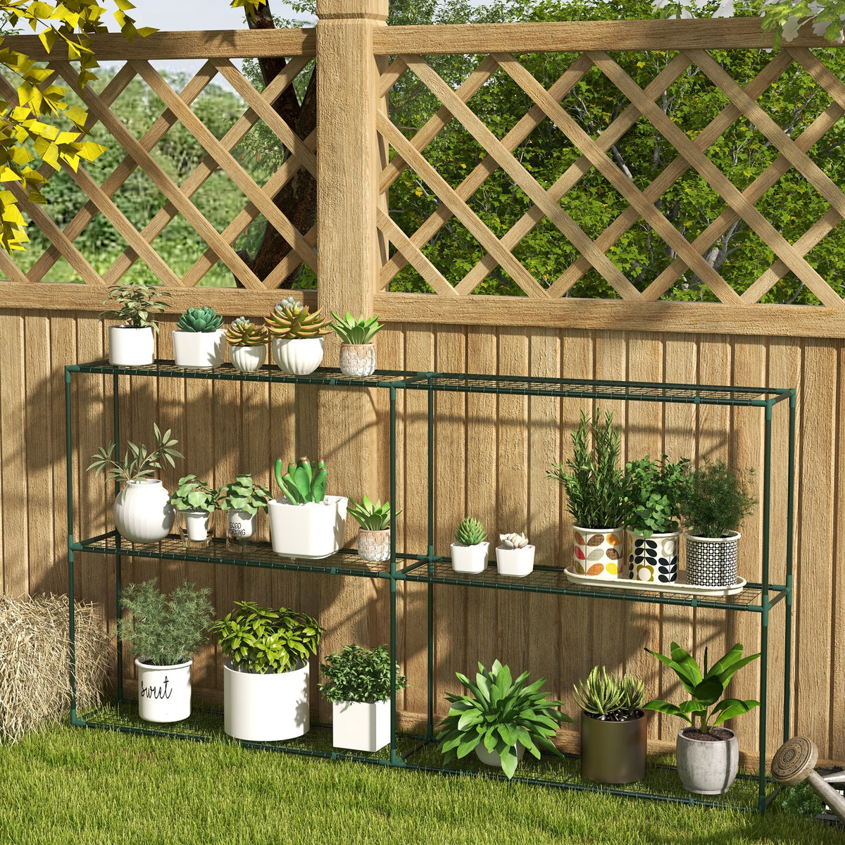 Outsunny Dreistufiger Blumenständer, Pflanzregal für Gewächshäuser, Schuppen, Garagen, 222x30x114 cm – Produktabbildung 2