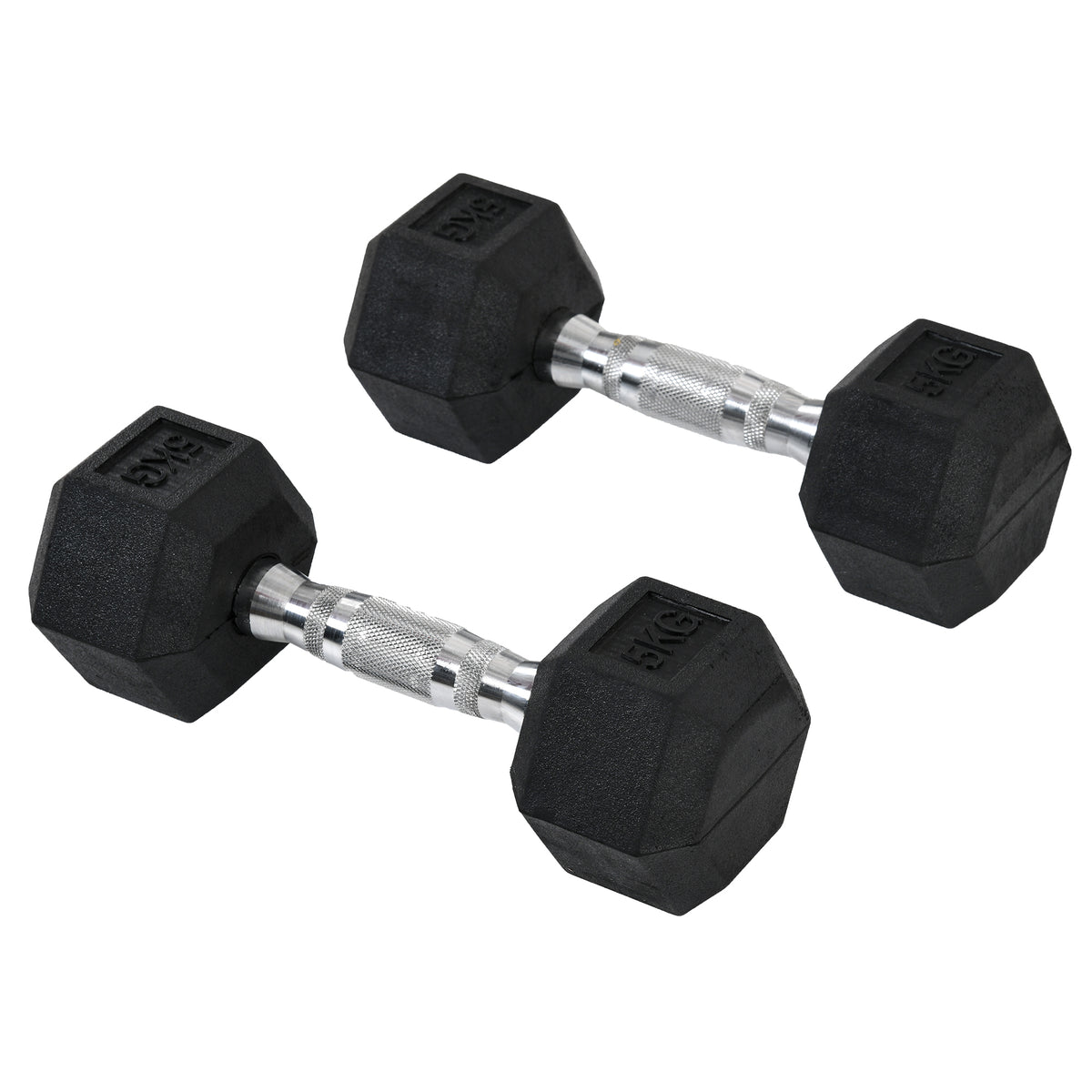 Hexagon Hanteln, 2er Set Hanteln mit gerändeltem Griff, Kurzhantelset aus Gusseisen, 2 x 5 kg, Kurzhanteln